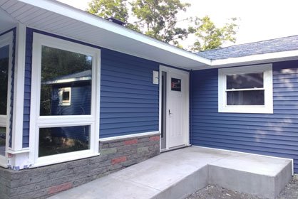 Siding on side of new home.